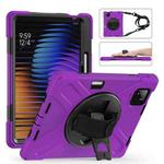For Xiaomi Pad 7 / 7 Pro Rotatable Holder Silicone Hybrid PC Tablet Case with Shoulder Strap(Purple)