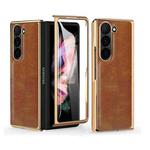 For Samsung Galaxy Z Fold5 VIETAO Crazy Horse Texture PU Phone Case(Brown)