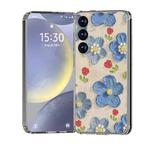 For Samsung Galaxy S25+ 5G IMD Double Piece Simple Fresh Shockproof Phone Case(Blue Flower)