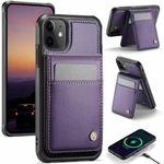 For iPhone 11 JEEHOOD J06 British Style RFID MagSafe Card Bag PU Phone Case(Purple)