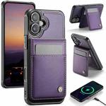 For iPhone 16 Plus JEEHOOD J06 British Style RFID MagSafe Card Bag PU Phone Case(Purple)