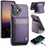 For iPhone 16 JEEHOOD J06 British Style RFID MagSafe Card Bag PU Phone Case(Purple)