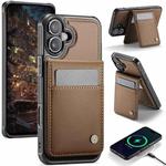 For iPhone 16 JEEHOOD J06 British Style RFID MagSafe Card Bag PU Phone Case(Brown)