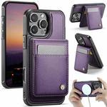For iPhone 15 Pro Max JEEHOOD J06 British Style RFID MagSafe Card Bag PU Phone Case(Purple)