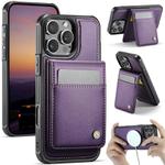 For iPhone 15 Pro JEEHOOD J06 British Style RFID MagSafe Card Bag PU Phone Case(Purple)
