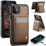 For iPhone 12 / 12 Pro JEEHOOD J06 British Style RFID MagSafe Card Bag PU Phone Case(Brown)