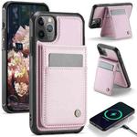 For iPhone 11 Pro Max JEEHOOD J06 British Style RFID MagSafe Card Bag PU Phone Case(Pink)