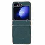 For Samsung Galaxy Z Flip6 Three Parts MagSafe Litchi Texture Fold Phone Case(Green)