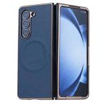 For Samsung Galaxy Z Fold6 Three Parts MagSafe Litchi Texture Fold Phone Case(Blue)