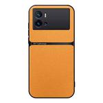 For vivo iQOO 9 Litchi Leather Magnetic Full Coverage Shockproof Phone Case(Yellow)