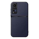 For vivo X60 Pro Litchi Leather Magnetic Full Coverage Shockproof Phone Case(Navy Blue)