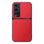 For vivo X60 Pro+ Litchi Leather Magnetic Full Coverage Shockproof Phone Case(Red)