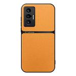 For vivo X70 Litchi Leather Magnetic Full Coverage Shockproof Phone Case(Yellow)