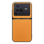 For vivo X80 Pro Litchi Leather Magnetic Full Coverage Shockproof Phone Case(Yellow)