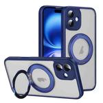 For iPhone 16 Translucent Frosted MagSafe Rotating Holder Phone Case with AI Button(Blue)