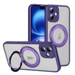 For iPhone 16 Translucent Frosted MagSafe Rotating Holder Phone Case with AI Button(Purple)