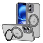 For iPhone 16 Translucent Frosted MagSafe Rotating Holder Phone Case with AI Button(Grey)