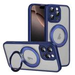 For iPhone 16 Pro Translucent Frosted MagSafe Rotating Holder Phone Case with AI Button(Blue)