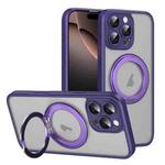 For iPhone 16 Pro Translucent Frosted MagSafe Rotating Holder Phone Case with AI Button(Purple)