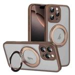 For iPhone 16 Pro Max Translucent Frosted MagSafe Rotating Holder Phone Case with AI Button(Gold)