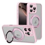 For iPhone 16 Pro Max Translucent Frosted MagSafe Rotating Holder Phone Case with AI Button(Pink)