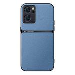 For OPPO Reno7 5G Litchi Leather Magnetic Full Coverage Shockproof Phone Case(Blue)