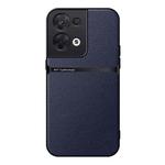 For OPPO Reno8 Litchi Leather Magnetic Full Coverage Shockproof Phone Case(Navy Blue)