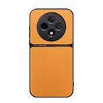 For OPPO Reno12 F 5G Litchi Leather Magnetic Full Coverage Shockproof Phone Case(Yellow)