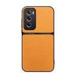 For OPPO Reno12 Global Litchi Leather Magnetic Full Coverage Shockproof Phone Case(Yellow)