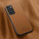 For OPPO Reno12 5G Global HUIYI Leather Magnetic Phone Case(Brown)