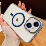 For iPhone 14 Transparent MagSafe Phone Case with Lens Film(Blue)