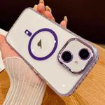 For iPhone 14 Transparent MagSafe Phone Case with Lens Film(Purple)