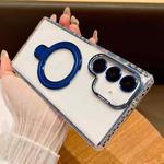 For Samsung Galaxy S24 5G Transparent MagSafe Holder Phone Case with Lens Film(Blue)