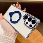 For Samsung Galaxy S24 Ultra 5G Transparent MagSafe Holder Phone Case with Lens Film(Blue)