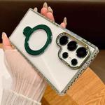 For Samsung Galaxy S25 Ultra 5G Transparent MagSafe Holder Phone Case with Lens Film(Green)