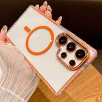 For Samsung Galaxy S22 Ultra 5G Transparent MagSafe Phone Case with Lens Film(Orange)