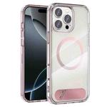 For iPhone 16 Pro Max Clear PC Hybrid TPU MagSafe Phone Case with Holder(Pink)