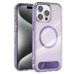 For iPhone 15 Pro Clear PC Hybrid TPU MagSafe Phone Case with Holder(Purple)