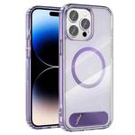 For iPhone 14 Pro Max Clear PC Hybrid TPU MagSafe Phone Case with Holder(Purple)