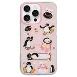 For iPhone 16 Pro Max Double-sided IMD Cute Penguin Printed TPU Phone Case(Pink)