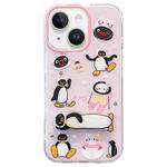 For iPhone 13 Double-sided IMD Cute Penguin Printed TPU Phone Case with Holder(Pink)