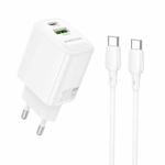 Borofone BN27 Fuente PD20W Type-C + QC3.0 USB Charger with Type-C to Type-C Cable, EU Plug(White)