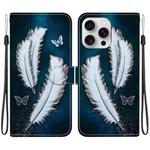 For iPhone 16 Pro Max Crystal Texture Colored Drawing Leather Phone Case(White Butterfly Feathers)