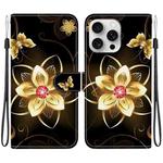 For iPhone 16 Pro Max Crystal Texture Colored Drawing Leather Phone Case(Gold Flower)