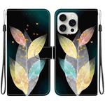 For iPhone 16 Pro Max Crystal Texture Colored Drawing Leather Phone Case(Colored Leaves)