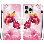 For iPhone 16 Pro Max Crystal Texture Colored Drawing Leather Phone Case(Pink Butterflies)