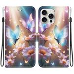 For iPhone 16 Pro Max Crystal Texture Colored Drawing Leather Phone Case(Butterfly Love Flower)