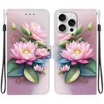 For iPhone 16 Pro Crystal Texture Colored Drawing Leather Phone Case(Lotus)