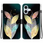 For iPhone 16 Plus Crystal Texture Colored Drawing Leather Phone Case(Colored Leaves)