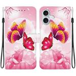 For iPhone 16 Plus Crystal Texture Colored Drawing Leather Phone Case(Pink Butterflies)